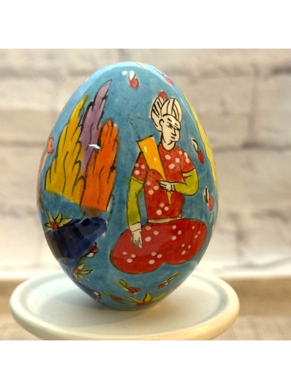 Blue Ceramic Egg Hand Painted Grand Bazaar Turkey Istanbul Folk Art Pottery VTG - Picture 12 of 13